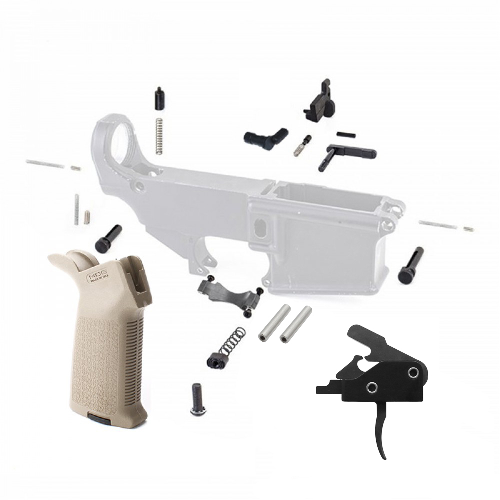 Lower Parts Kit with FDE Magpul Grip & USA Made Drop-In Trigger System and anti-Walk Pins